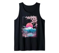Japanese Sakura Mount Fuji Sunset Retro Landscape Tank Top