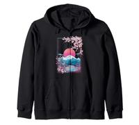 Japanese Sakura Mount Fuji Sunset Retro Landscape Zip Hoodie