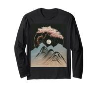 Japanese Sakura Tree Blossom Moon Mountain Night Art Travel Long Sleeve T-Shirt