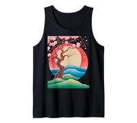 Japanese Sakura Tree Blossom Waves Sun Moon Vacation Travel Tank Top