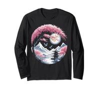 Japanese Sakura Tree Mount Fuji Pagoda Full Moon Nature Long Sleeve T-Shirt