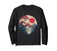 Japanese Sakura Tree Pagoda Sunset Vintage Landscape Long Sleeve T-Shirt