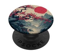 Japanese Sakura Tree Pagoda Sunset Vintage Landscape PopSockets Adhesive PopGrip