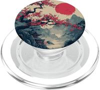 Japanese Sakura Tree Pagoda Sunset Vintage Landscape PopSockets PopGrip for MagSafe