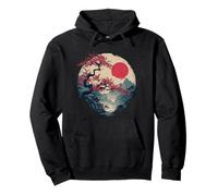 Japanese Sakura Tree Pagoda Sunset Vintage Landscape Pullover Hoodie