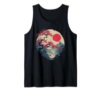 Japanese Sakura Tree Pagoda Sunset Vintage Landscape Tank Top