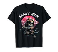 Japanese Sameowrai Sakura Samurai Cat Ninja Kitten Design Value Graphic T-Shirt, Men, Black, M