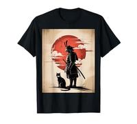 Japanese Samurai and Cat Vintage Rising Sun Art T-Shirt
