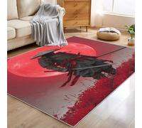 Japanese Samurai Area Rugs for Living Room, Black Red Japan Rugs for Bedroom 100x150 cm, Non Slip Soft Low Pile Washable Carpet, Home Decor QAZ55