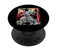 Japanese Samurai Black Warrior African American Afro Anime PopSockets Adhesive PopGrip