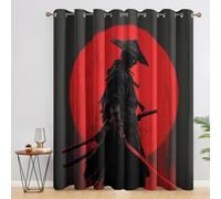 Japanese Samurai Blackout Curtains, 72 Drop, Anime Red Sun Asian Printed Curtains for Living Room, Bedroom, Eyelet Drapes for Window Home Decor, 46x72 Inch 2 Panels W1E1-2