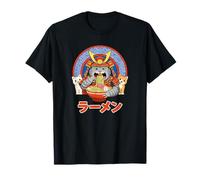 Japanese Samurai Cat Eating Ramen Noodles Japanese Foodie T-Shirt