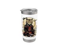 Japanese Samurai Cat Illustration Ninja Style Stainless Steel Insulated Tumbler