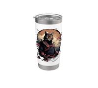 Japanese Samurai Cat Illustration Ninja Style Stainless Steel Insulated Tumbler