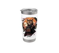 Japanese Samurai Cat Illustration Ninja Style Stainless Steel Insulated Tumbler