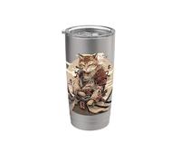Japanese Samurai Cat Illustration Ninja Style Stainless Steel Insulated Tumbler