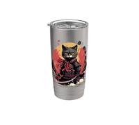 Japanese Samurai Cat Illustration Ninja Style Stainless Steel Insulated Tumbler