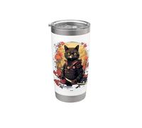 Japanese Samurai Cat Illustration Ninja Style Stainless Steel Insulated Tumbler