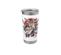 Japanese Samurai Cat Illustration Ninja Style Stainless Steel Insulated Tumbler