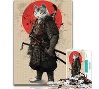 Japanese Samurai Cat Jigsaw Puzzles for Adults 1000 Piece Puzzle,Help The Brain Exercise Addictive Toys to Cultivate Patience A Work of Art (38x26cm)