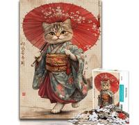 Japanese Samurai Cat Jigsaw Puzzles for Teenagers 1000 Piece Puzzle,Fun Games Every Piece Is Unique - Challenging Family Fun Game (50x75cm)