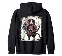 Japanese Samurai Cat Katana Retro Zip Hoodie