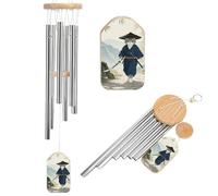 Japanese Samurai Cat Memorial Wind Chime for Outside 20.5" Windchimes for Loss of Loved One Mother Father Deep Tone Decor Patio Garden Porch Sympathy Gift for Bereavement Condolence Funeral