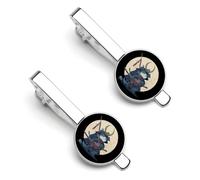 Japanese Samurai Cat Men's Tie Clip Classic Necktie Tie Bar 2 Pack Clasp Clip for Wedding Anniversary Business Gifts