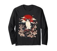 japanese samurai cat mountain & cherry blossom japan sun Long Sleeve T-Shirt
