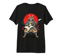 Japanese Samurai Cat Playing Electric Guitar Vintage Rock Premium T-Shirt
