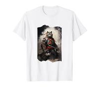 Japanese Samurai Cat T-Shirt, Men, White, Large