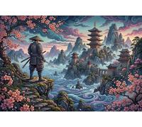 Japanese Samurai Cherry Blossom 1000 Piece Jigsaw Puzzle,Premium Cardboard,Home Wall Decor,Great Gifts Sakura,Whimsical Challenge,Educational Toy,Adults & Kids 14+,Stress Relief 52x38cm