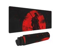 Japanese Samurai Cool Anime Red and Black Flower Mouse Pad XL Extended Mat, Non Slip Rubber Base Stitched Edge Gaming Pc Desktop Large Mice Pad 31.5 X 11.8 Inch