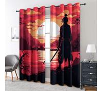 Japanese Samurai Curtains Blackout, 46x54 Inch 2 Panels - Asian Anime Pattern Black Out Curtains, Home Decor, 54 Drop Eyelet Window Drapes for Bedroom, Living Room KA235