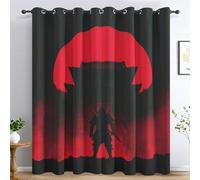 Japanese Samurai Curtains for Bedroom Living Room, Red Sun Japanese Warrior Anime Blackout Curtains Eyelet 54 Drop 2 Panels, Patterned Window Drapes, Home Decor 66x54 Inch B-D80