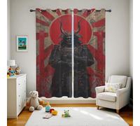 Japanese Samurai Curtains, Red Black Sun Pattern Blackout Curtains 63 Inch Drop, Vintage Asian Japan Window Treatments Thermal Eyelet Drapes for Bedroom Living Room, 52x63 Inch 2 Panels hX81