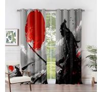 Japanese Samurai Curtains - Samurai Curtains - Japanese Warrior Red Sun Blackout Curtains 46 x 54 Inch (Width x Drop) 2 Panels, Asian Oriental Eyelet Curtains & Drapes
