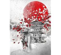 Japanese Samurai Diamond Art Kits, 5D DIY Diamond Painting Large Full Round Drill 4X8in Crystal Gem Art Cross Stitch Embroidery Kit Paint by Numbers for Adults Kids Gifts Home Decor 10x20cm Z-7373