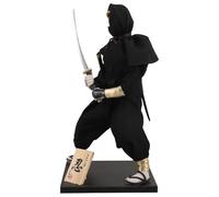 Japanese Samurai Doll Figurine with Lifelike Features for Collectors | Traditional Elegant Black Decor, Foam Polyester Gypsum Build, Curio Cabinet Display, Office and Tea Table