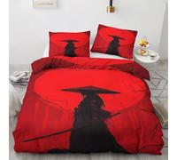 Japanese Samurai Duvet Cover King Size - Japanese Samurai Gifts, Japanese Red Sun Bedding, Soft Breathable Reversible Quilt Cover 230x220 cm and Pillowcases 50x75 cm, Bed Set with Zipper Closure V#&18