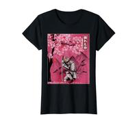 Japanese Samurai Fallen Warrior Cherry Blossom Vintage Art Value Graphic T-Shirt, Women, Black, M