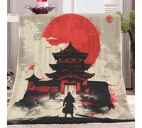 Japanese Samurai Fluffy Blanket Japanese Architecture Fleece Blanket for Bed Couch and Sofa Soft Fluffy Print Blanket for Outdoor Travel, Bedroom living Room 180x200 cm