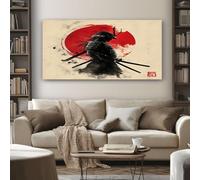 Japanese Samurai Frameless Canvas Wall Art, Asian Warrior Painting on Canvas Prints 60x120 cm Large Pictures Artwork for Living Room Bedroom Home Office Wall Decoration