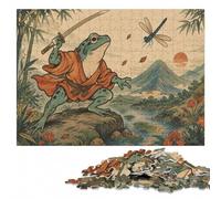 Japanese Samurai Frog Wall Art Poster with Ki Jigsaw Puzzle, 300 Pieces | Border-first building - a simple way to organise the image at home.