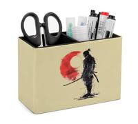 Japanese Samurai General Warrior Leather Pen Pot 2 Sections Pencil Holder Office Desktop Organizer Makeup Storage