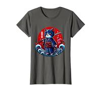 Japanese Samurai Guerrero Guerrero Tattoo Kawaii Cat Ninja T-Shirt, Women, Asphalt Grey, 3X-Large