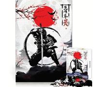 Japanese Samurai Ink Wash Jigsaw Puzzle for Adults 1000 Pieces Serene Game DownTime Game Pattern Build Xmas Gift (38x26cm)
