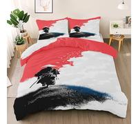 Japanese Samurai King Duvet Cover Set - Nature Bedding Set Soft Microfiber, Sunset Quilt Cover with 2 Pillowcases for King Bed 230x220 cm, Abstract Art Lightweight Duvet Set