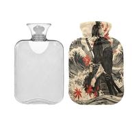 Japanese Samurai Maple Leaf Wave hot Water Bottle with Soft Cover 2L Warmer Bag for Tummy Warmer Neck Shoulder Bolsa de agua Caliente para el Dolor