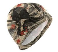 Japanese Samurai Maple Leaf Wave Swimming hat for Bald Short Hair Waterproof caps for Women Swimming Hair Protection and Drag Reduction